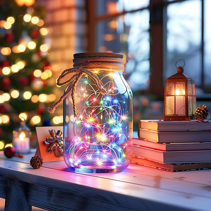 Minetom Multicolored Fairy String Lights, 33 Ft 100 Led Waterproof Starry Firefly String Lights Plug in on Silver Wire, Perfect for Crafts DIY Christmas Party Wedding Bedroom Indoor Decorations