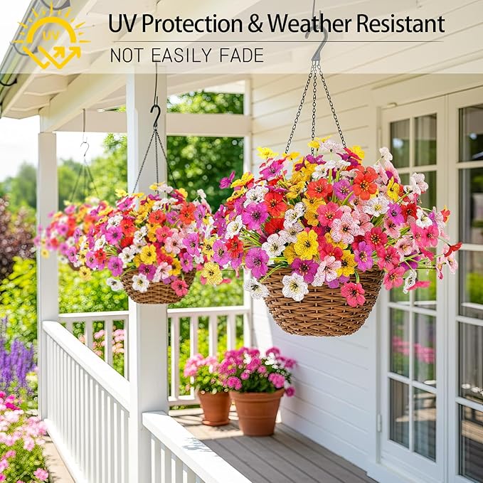 MACTING 12 Bundles Artificial Spring Flowers for Outdoors UV Resistant Fake Flowers Faux Plastic Plants No Fade for Planters Window Patio Porch Yard Garden Indoor Outdoor Decorations(Mix Color-1)