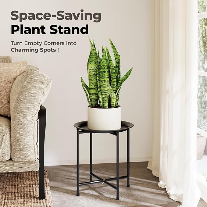 Bamworld Plant Stand Indoor Tall Plant Table for Large Plants Outdoor Plant Stool Metal Plant Holder for Patio Garden Balcony Living Room Black