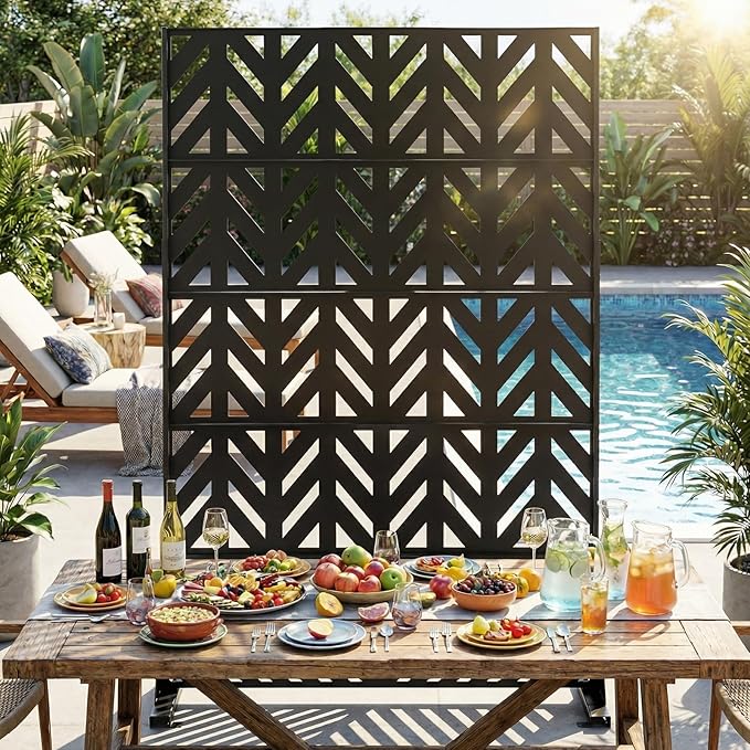 VINGLI Privacy Fence Panels, 72H’’ x 47W’’ Metal Privacy Screen Freestanding, Decorative Privacy Panels for Patio Garden Pool, Outdoor & Indoor (Arrowhead)