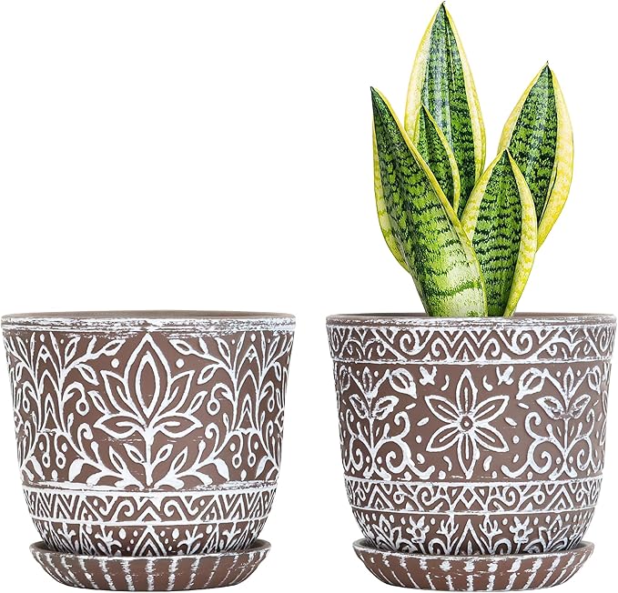 Gepege 6 Inch Ceramic Planter, Plant Pot with Drainage Holes and Saucers for Indoor Plants, Small Flower Pot, Birthday for Women Mom