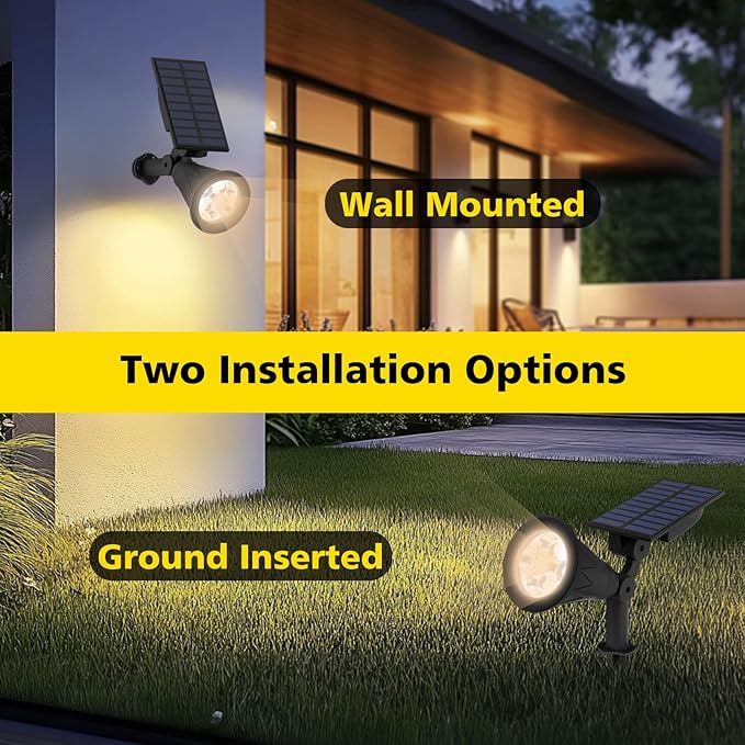 T-SUN Solar Spotlights, Christmas Solar Lights Outdoor, Auto-ON/Off 180°Angle Adjustable Solar Lights for Tree, Patio, Yard, Garden, Driveway, Pool Area (Natural White-2Pack)
