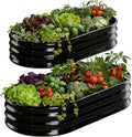Raised Garden Bed Outdoor 2 Sets Oval Large Coating Metal Planter Box with No Heavy Metal for Vegetables, Flowers, Herbs