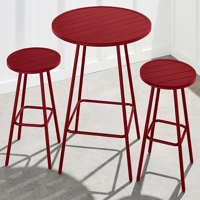 Best Choice Products 3-Piece Patio Dining Set, Bar Height, Outdoor Bistro Set, Outdoor Round Bar Table w/ 2 Bar Stools, Steel - Red