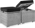 Best Choice Products Set of 2 Wicker Ottomans, Multipurpose Outdoor Furniture for Patio, Backyard, Additional Seating, Footrest, Side Table w/Storage, Removable Cushions - Gray/Black