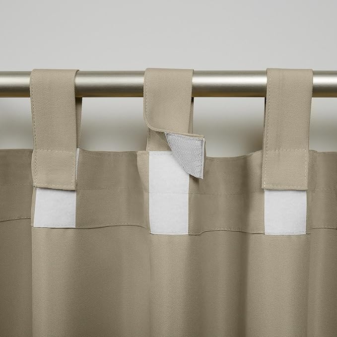 Exclusive Home Cabana Solid Indoor/Outdoor Light Filtering Hook-and-Loop Tab Top Curtain Panel Pair, 54"x144", Taupe