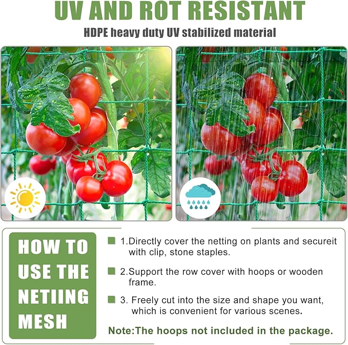 Garden Trellis Netting - Heavy Duty Trellis Net for Climbing Plants, Plant Netting for Cucumber, Tomato, 27 Strands Nylon & 4x4 Inch Mesh, Grow Netting for Fruits, Vegetables, Grape, Bean(6.6x32.8 FT)