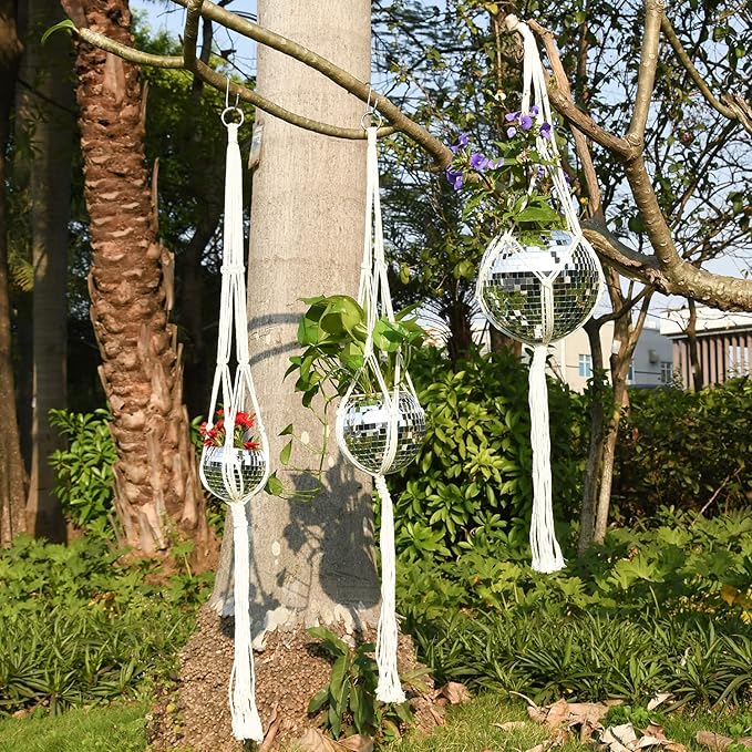 6" Disco Ball Planter, Disco Ball Plant Hanger with Hanging Rope, Hanging Chain, Hook, Circle and Extra Mirror Pieces