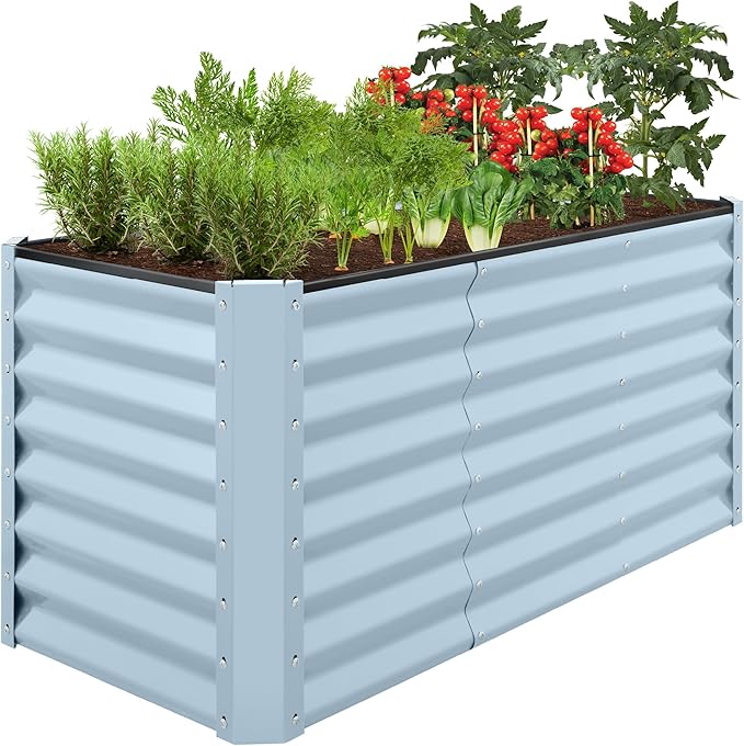 Best Choice Products 4x2x2ft Outdoor Metal Raised Garden Bed, Deep Root Box Planter for Vegetables, Flowers, Herbs, 119 Gallon Capacity, 100% Non Toxic Materials - Mist Blue