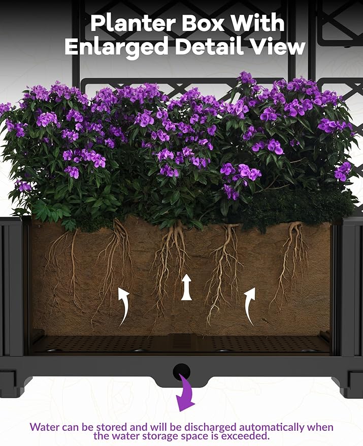 3 PCS Raised Garden Bed with Trellis,63" h Vertical Planter Box with Drainage Holes for Climbing Plants, Patio Privacy Screen & Balcony Garden