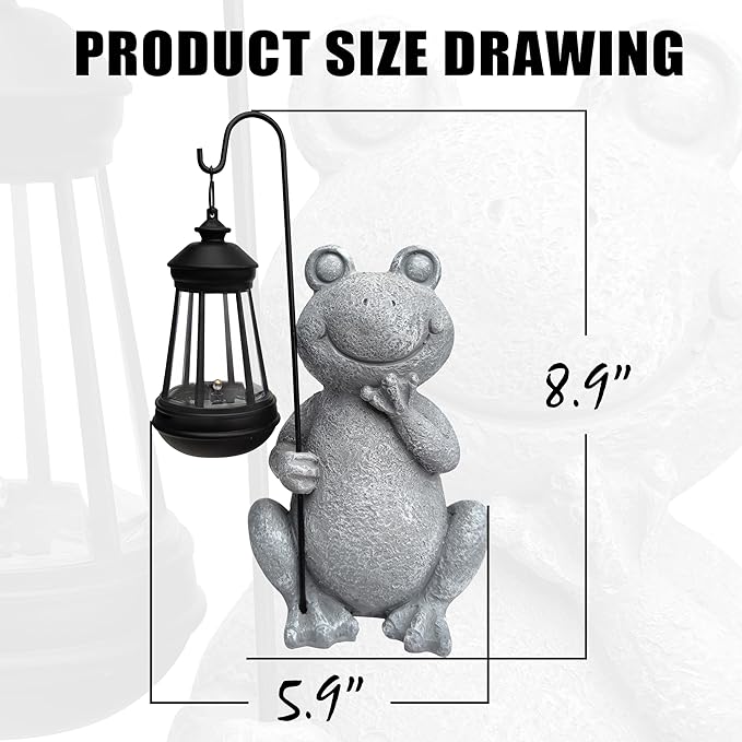 Frog Solar Garden Statues,Resin Frog Figurine Decorations with Solar Lights Lantern, Outdoor Figurines Lawn Garden Statue Decor Art for Lawn,Yard,Balcony Ornament,Gift for Home Mom.