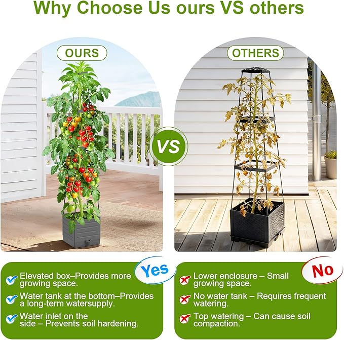 2 Pack Raised Garden Bed Tomato Planter with Trellis, 57" Tomato Cage Plant Support Planters, Self-Watering Planter for Tomatoes Climbing Plants Vegetable Vine Flowers Outdoor & Indoor