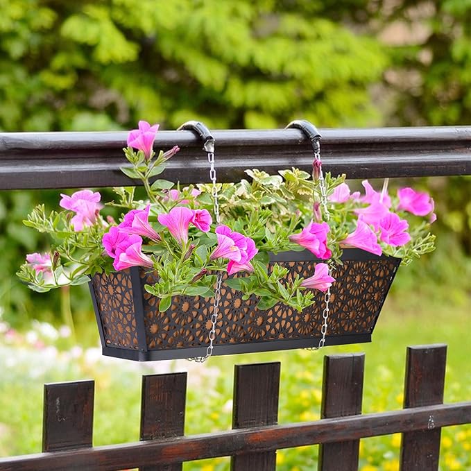 Adnee 4 Pcs 24 Inch Fabric Plant Window Box Liners-Rectangular Non-Woven Planter Basket Liner-Brown Felt Flower Hanging Basket for Outdoor Garden Wall Hanging Planter Flower Vegetables
