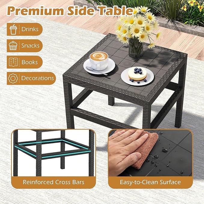 COSTWAY 3 Piece Patio Furniture Set, Outdoor PP Rattan Wicker Furniture Set with 2 Modern Rattan Armchair and 25” Squire Side Table for Patio, Garden, Poolside, Bistro, Black