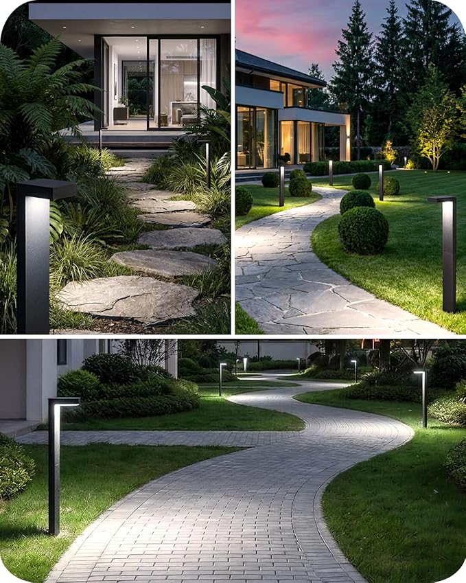 Low Voltage Landscape Lights, 6 Pack Outdoor LED Pathway Light, Wired Path Lighting for Walkway, Garden, IP65 Waterproof, 400LM, 4000K, Modern Cast-Aluminum, Black