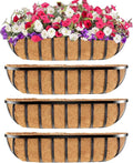 Y&M 30" Iron Window Deck Railing Planter Box 4Pcs with Coco Liner, Metal Horse Troughs Fence Planter for Outdoor Balcony Rail Fence Porch Patio