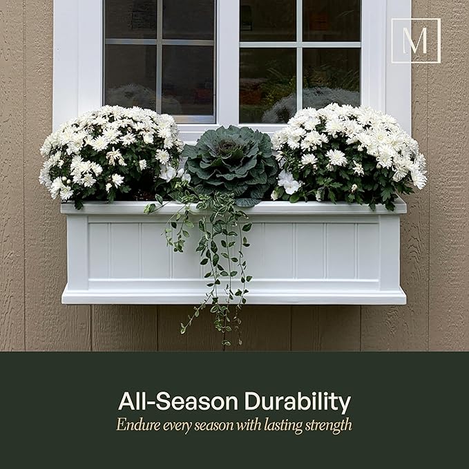Mayne Cape Cod 4ft Window Box - White - 48in L x 11in W x 10.8in H - Polyethylene - Built-in Water Reservoir (4841-W)