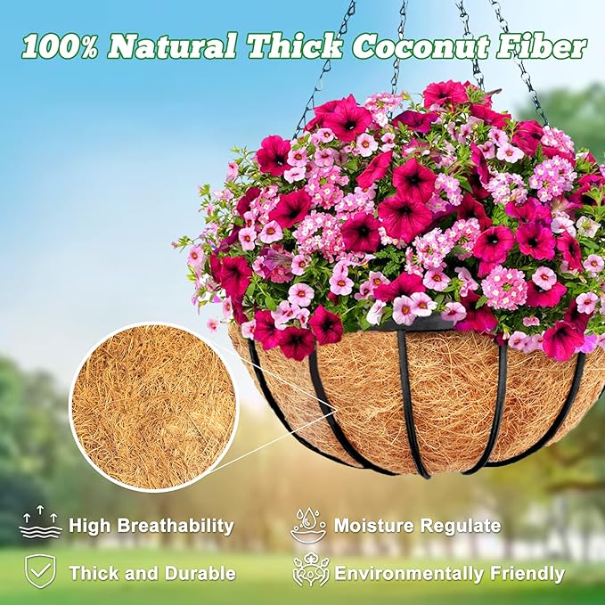 Y&M 2pcs 10“ Round Coconut Fiber Liner, 10'' Coco Liner Pre-Formed Replacement for Wall Hanging Planter Basket