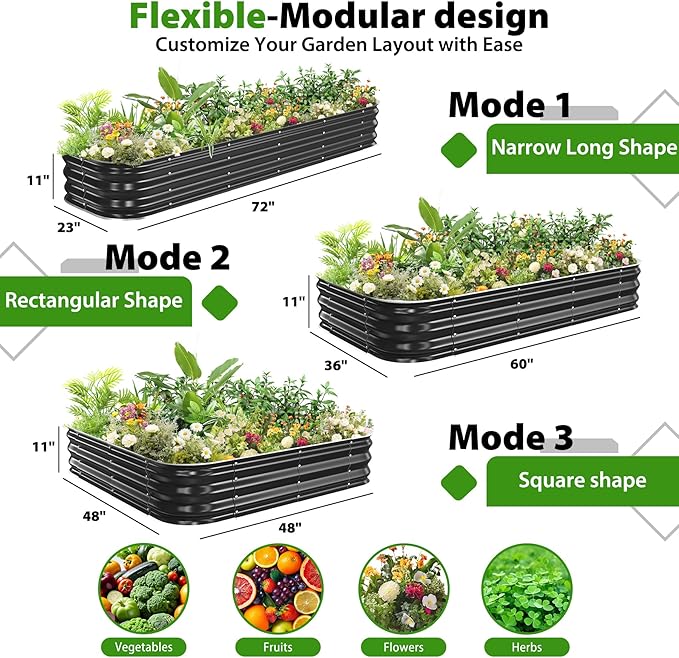 Galvanized Raised Garden Bed for Gardening, 4x4x1ft Large Square Metal Planter Boxes Outdoor for Vegetable,Flower,Herb,Modular Above Ground Growing Container,Black, Easy Assembly