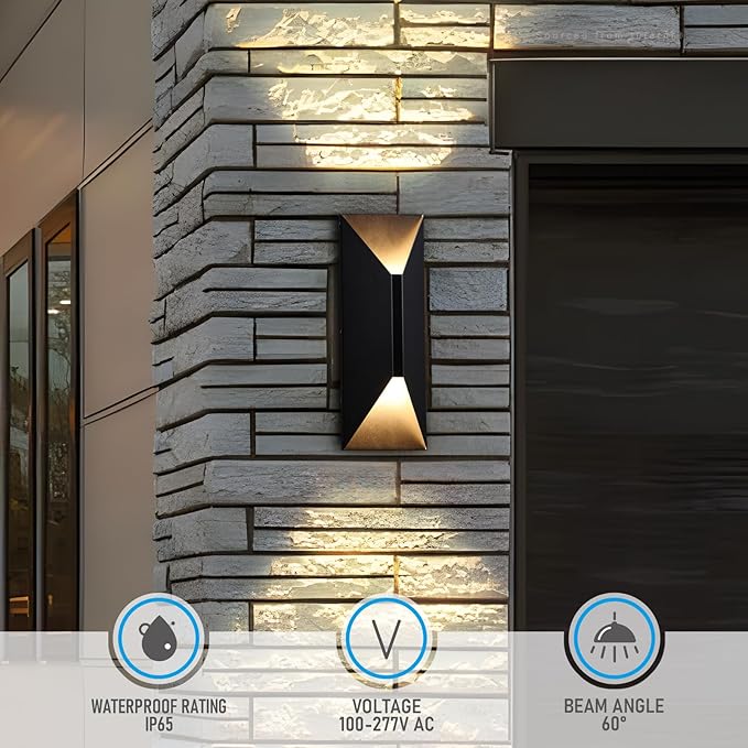 LEONLITE Dimmable LED Up Down Wall Light, 100-277V, CRI 90+, IP65 Waterproof, 10%-100% Dimmable for Commercial Outdoor, 14 Inch Modern Porch Light, 3000K, Pack of 2