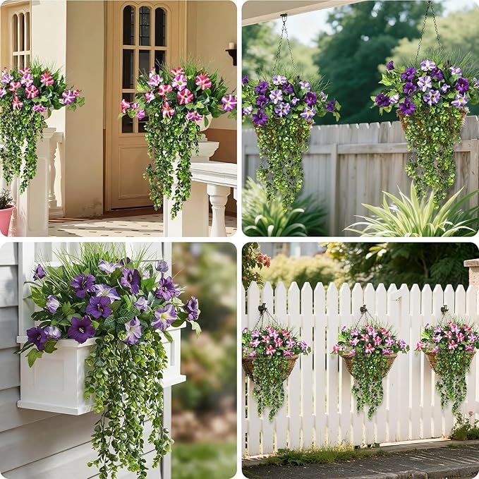 Waipfaru 4Pcs Fake Hanging Plants 2.7ft Fake Plants Eucalyptus Leaves UV Resistant Fake Vines Ivy Artificial Plants Outdoor Faux Plants Indoor Bedroom Living Room Boho Wall Porch Shelf Decor