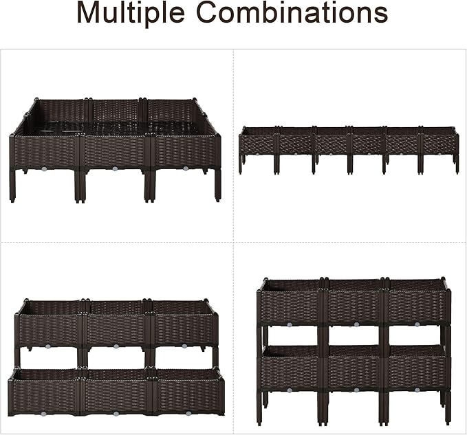 Outsunny 6 Piece Raised Garden Bed with Legs, Planter Box Raised Bed to Grow Flowers, Herbs & Vegetables, Brown