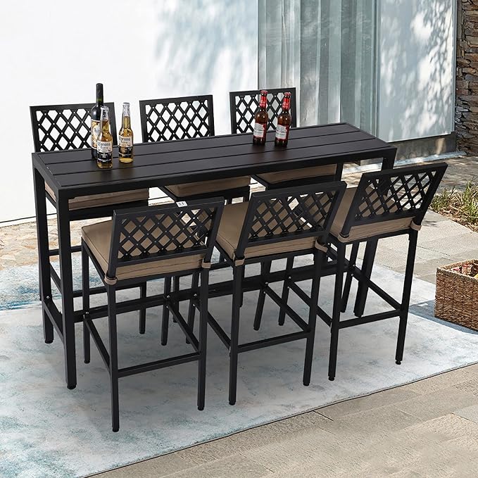 Outdoor Bar Table, Patio Console Pub Height Table with Powder Coated Steel Frame, Weather Resistant Waterproof Top for Hot Tub, Balcony, Garden, Yard, Poolside