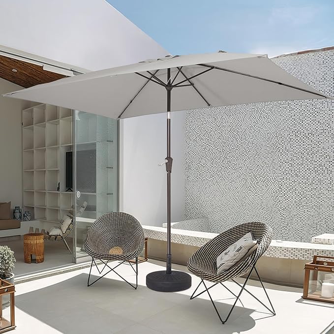 JEAREY 6.5x10 ft Rectangular Patio Umbrellas Rectangle Outdoor Umbrella with Push Button Tilt and Crank, Market Table Umbrella 6 Sturdy Ribs UV Protection for Poolside Garden Backyard Deck, Foggy Gray