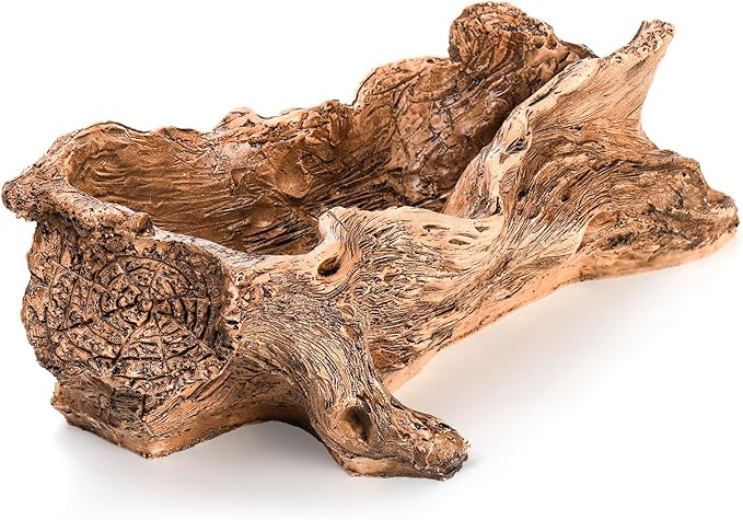 Tebery Artificial Driftwood Stump Log Planter Vintage Cactus Container with Drainage Hole, Creative Imitation Sculpture Resin Succulent Flower Pot for Herb, Strawberry, Small Plants