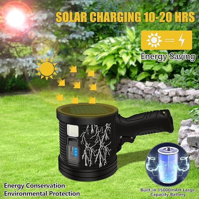 Spotlight 1000000 Lumens, 6 Modes Led Rechargeable Spotlight Flashlight As Seen on TV with Tripod, 3 Color Filters, Super Bright Solar Spot Lights Outdoor Handheld for Hunting, Boating, XXXL