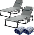 ABORON 2PK Heavy Duty Tanning Chair, 5-Gear Outdoor Folding Chaise Lounge Chair with Cushion,Portable Beach Lounge Chair for Outdoor Sunbathing Patio Pool Lawn Deck Poolside