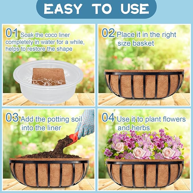 Riare 2 Pack 48 Inch Trough Coco Coir Liners for Planters, Pre-Formed Coconut Coir Replacement Liner Natural Coco Fiber Window Box Liners for Wall Planter, Window Basket Deck Railing Planter