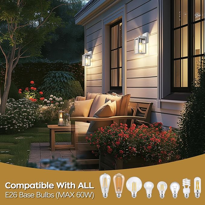 WIHTU Outdoor Lights for House, LED Exterior Front Porch Light Fixtures for Outside, Waterproof Wall Light Outdoor, Sconce Lights for Patio, Garage, Doorway, Entryway (Silver)