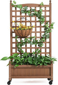 Yaheetech 50" H Raised Garden Bed with Trellis & Wheels Standing Vertical Horticulture Planter Box for Vine Climbing Plants, Flowers, Herbs Brown