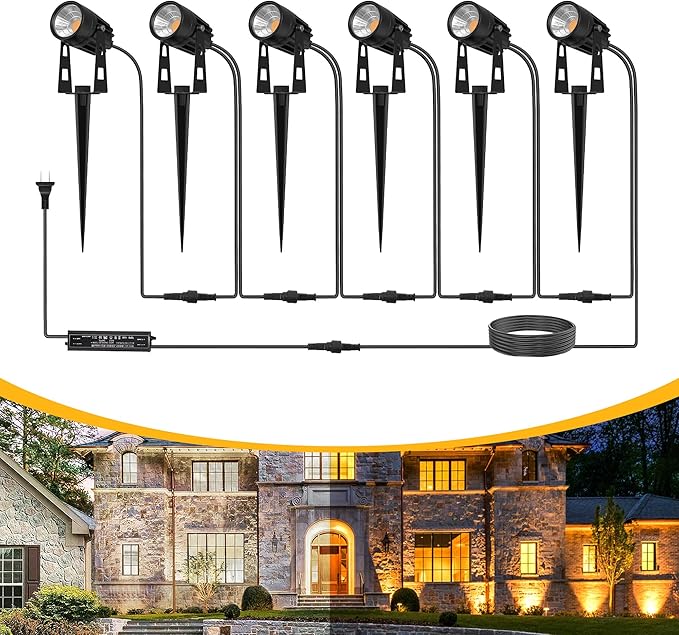 L LOHAS LED Dusk to Dawn Low Voltage Landscape Lighting, 3000K Warm White Outdoor Spotlight with Transformer, IP65 Plug in Spotlights for Yard Backyard Pathway 6Pack
