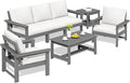 SERWALL HDPE Patio Furniture Set, 7-piece Outdoor Sectional Sofa Set, All Weather Outdoor Couch Set for Deck, Lawn, Grey Frame with Khaki Cushion