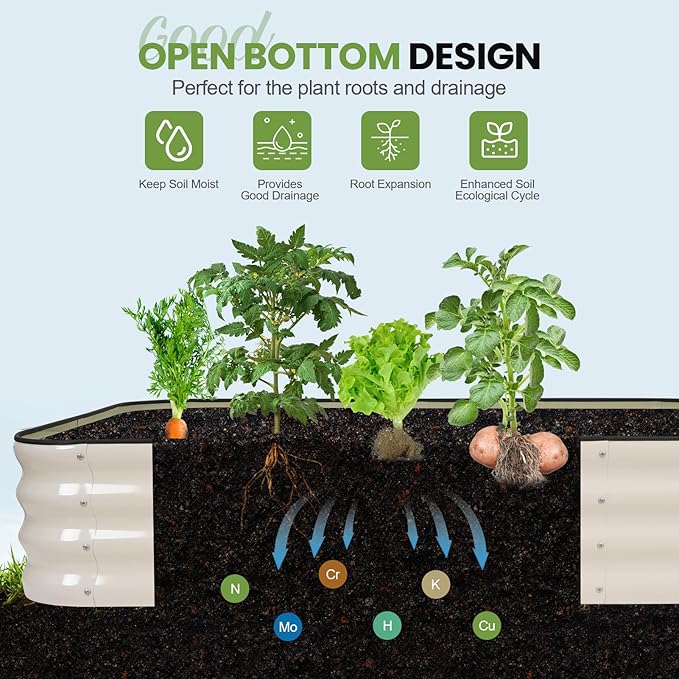 G GOOD GAIN 4-in-1 Adjustable Raised Garden Bed Kit | Galvanized Planter Boxes for Vegetables, Flowers | 12" Tall, Multiple Sizes (5x3x1ft, 4x4x1ft, 6x2x1ft, 7x1x1ft) | Outdoor Metal Raised Bed, White