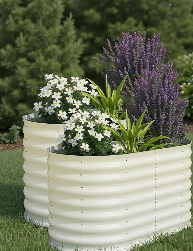 2 Pcs Raised Garden Beds Outdoor 4x2x2 ft - Galvanized Steel Planter Box for Vegetables, Flowers, Rust-Resistant Garden Box, Easy Assembly Raised Beds, Durable Planters for Outdoor Plants, Beige