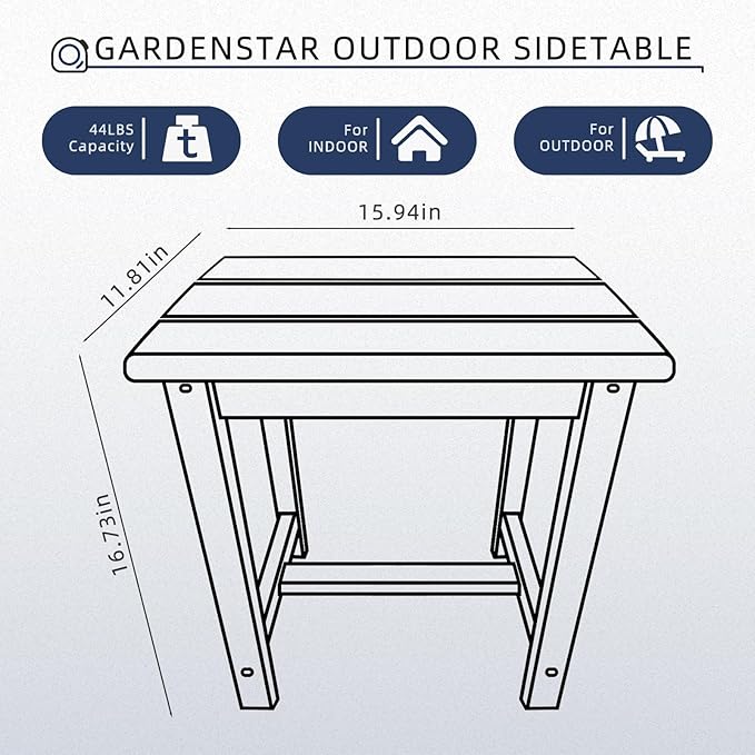 Adirondack Square Side Table,one-Tier Outdoor end Table, Patio Side Table for Pool,Porch,Backyard,Relaxing Companion (Blue)