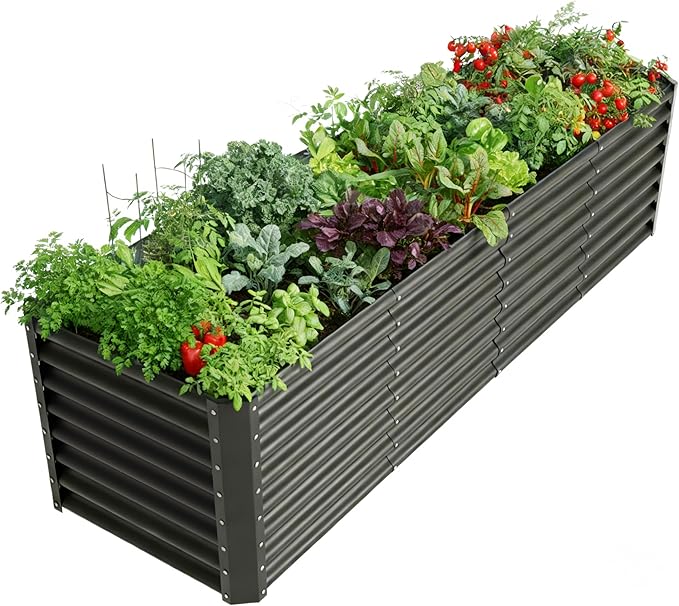 8x2x2ft Raised Garden Bed Kit, Galvanized Planter Garden Boxes Outdoor, Metal Raised Garden Beds for Vegetables,Fruits, Flower,Black