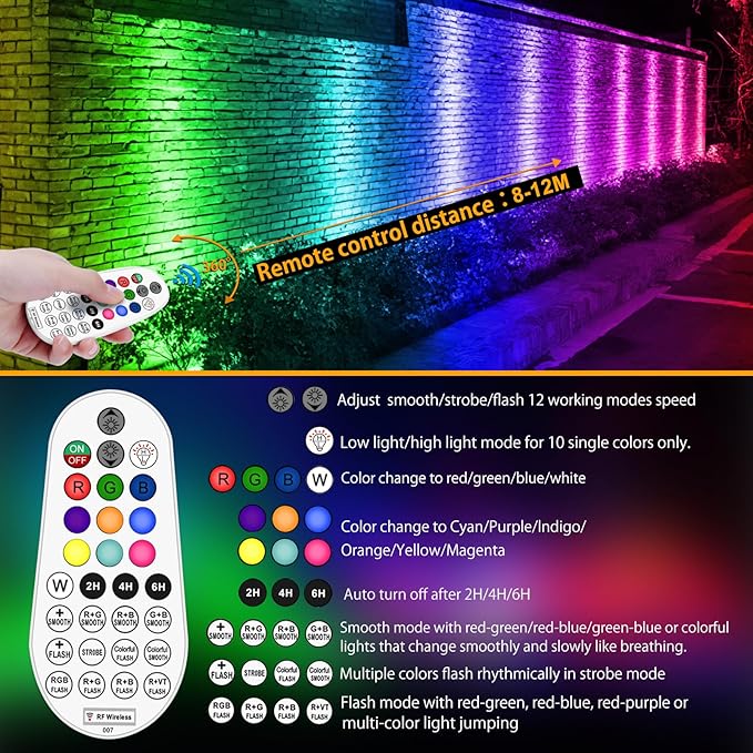 MEIKEE 6 in 1 RGB Solar Landscape Lights with Remote, RGB Color Changing LED Solar Spotlights, Outdoor Waterproof RGB Spot Lights for Garden Party Wedding Christmas Festival