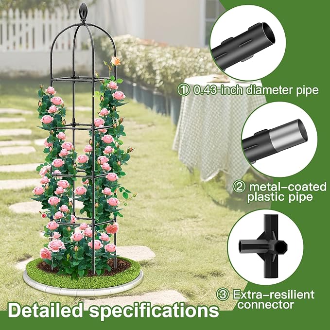 2 Pack Garden Obelisk Trellis, 70" Tall Plant Support for Climbing Vine, Metal Covered Plastic Coating Rustproof Heavy Duty Rose Trellis Indoor Outdoor(Black, 70 * 11.8 * 11.8IN（H*W*L）)