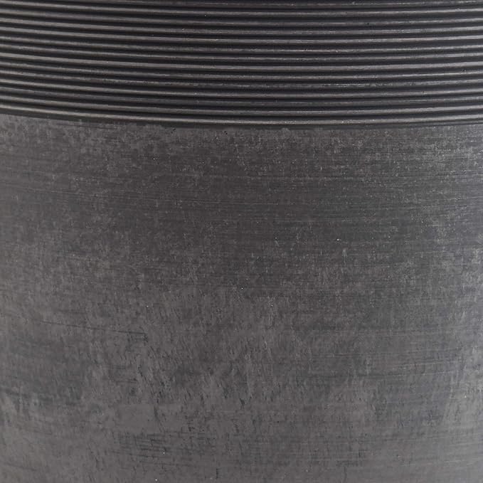 PSW Pot Collection 12-inch Plastic/Stone/Wood Composite Large Ribbed Planter – No Drainage Hole (Drillable), Indoor/Outer Garden Pot for Foliage, Trees, Flowers, Ferns, Cement Gray