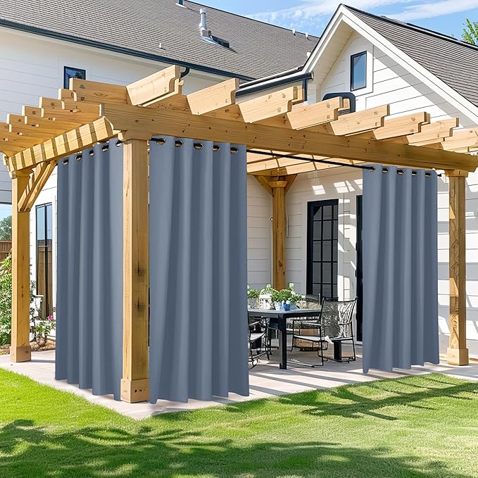 NICETOWN Outdoor Patio Curtain W66 x L95 inch, Blackout Waterproof Drape Light & Draft Blocking for Both Indoor & Outdoor Usage Privacy Gazebo Porch Covering, 1 Panel, Stone Blue
