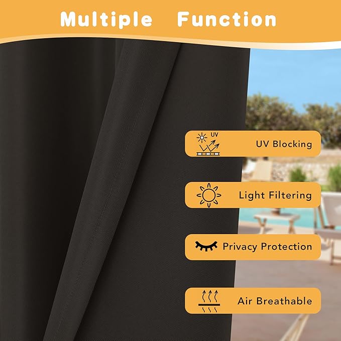 HolidayIdeas Outdoor Curtains for Patio Waterproof, 2 Panels - 54 x 84 Inch - Privacy Protection & Light Filtering Curtains Grommet Outside Curtains for Porch, Gazebo, Pergola, Backyard (Chocolate)