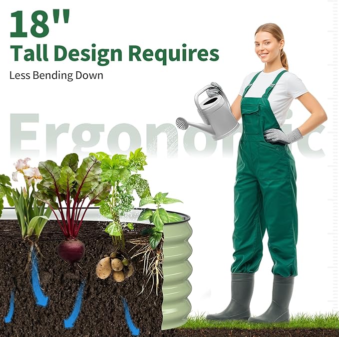Kesfitt Raised Garden Bed, Metal Galvanized Steel Oval Garden Bed 8x2x1.5 ft with 18-Inch Deep Open-Bottom Design for Outdoor Vegetable Gardening, Fruit Green