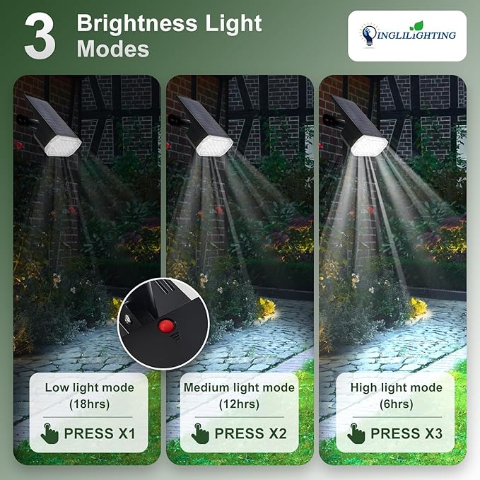 DINGLILIGHTING Solar Lights Outdoor Waterproof: IP65 Led Spot Light Decorations for Garden - 3 Lighting Modes Solar Powered for Yard - Halloween Christmas Lights Landscape Pathway Patios 4PC White