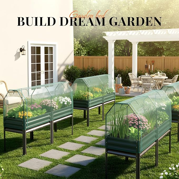 KING BIRD Large Raised Garden Bed with Netting Galvanized Elevated Planter Box with Legs 72×23×55 in for Backyard, Patio, Balcony, 700lb Capacity, Dark Grey