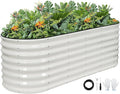 Galvanized Raised Garden Bed Outdoor 24'' Deep | Oval Metal Garden Beds with Easy Assembly & Planter Box for Planting Deep Root Vegetables Fruits Flowers, 6x2x2ft White