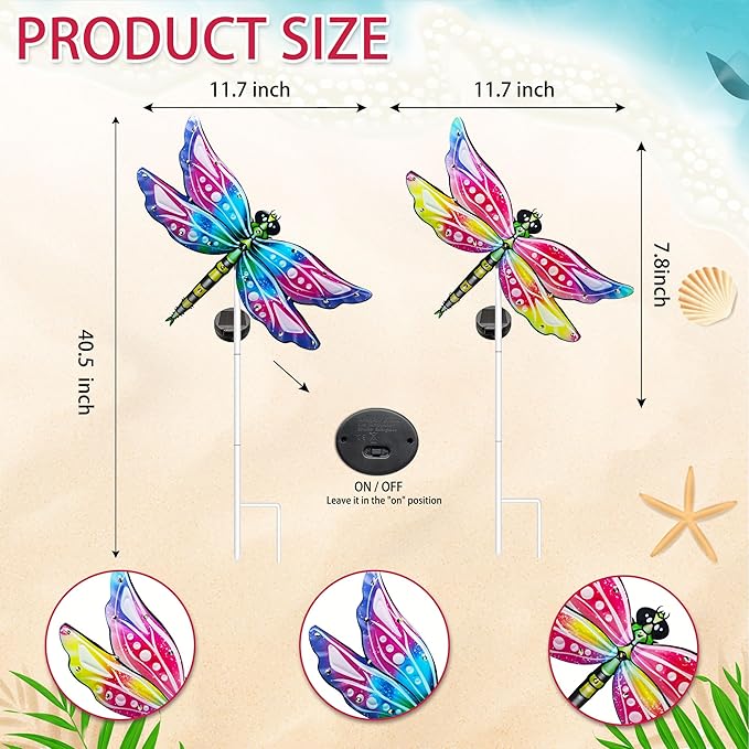 Hexagram Dragonfly Garden Decor, Dragonfly Garden Stakes Set of 2, Gardening Gifts Solar Stake Lights Decorations, Light for Patio Yard Lawn Home Pathway Decor